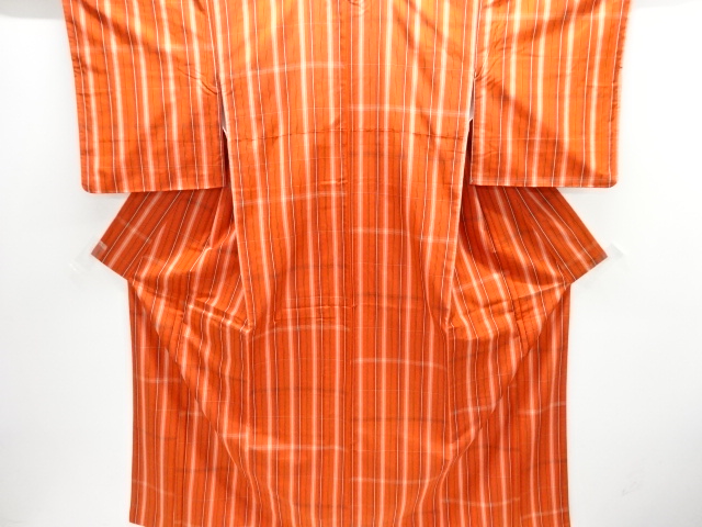 アンティーク　格子織り出し米沢紬着物